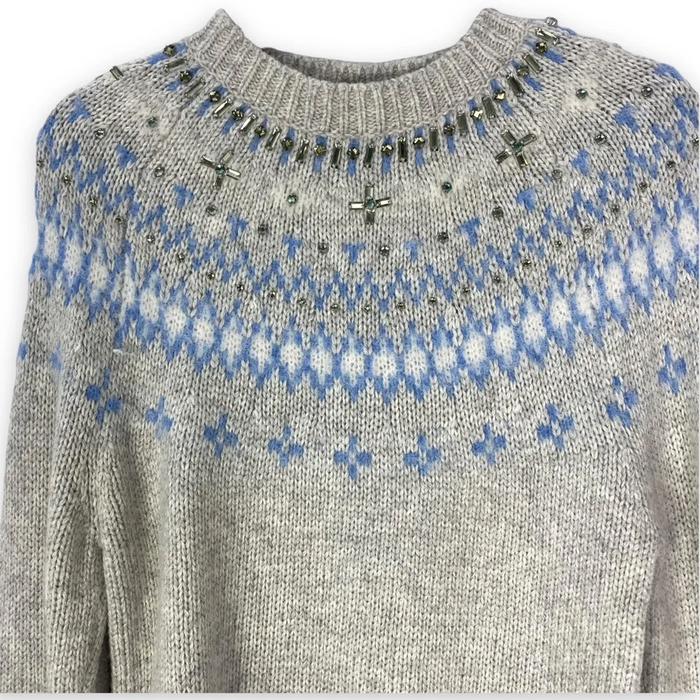 J. Crew Fair Isle Sweater Alpaca Merino Lambs Wool Crewneck Womens Sz XS Cream - Picture 3 of 13